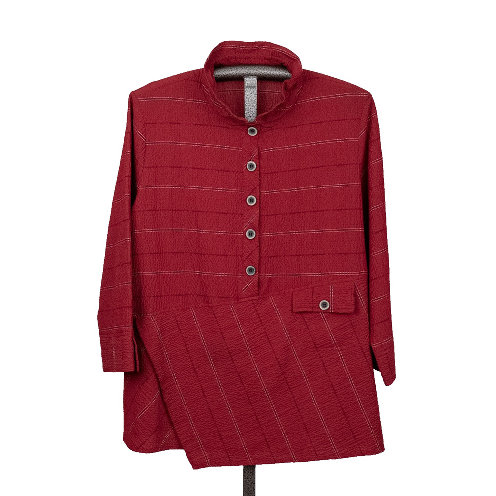 Habitat Textured Tunic Top SZ XL Asymmetric Hem Oxblood Burgundy Striped Casual